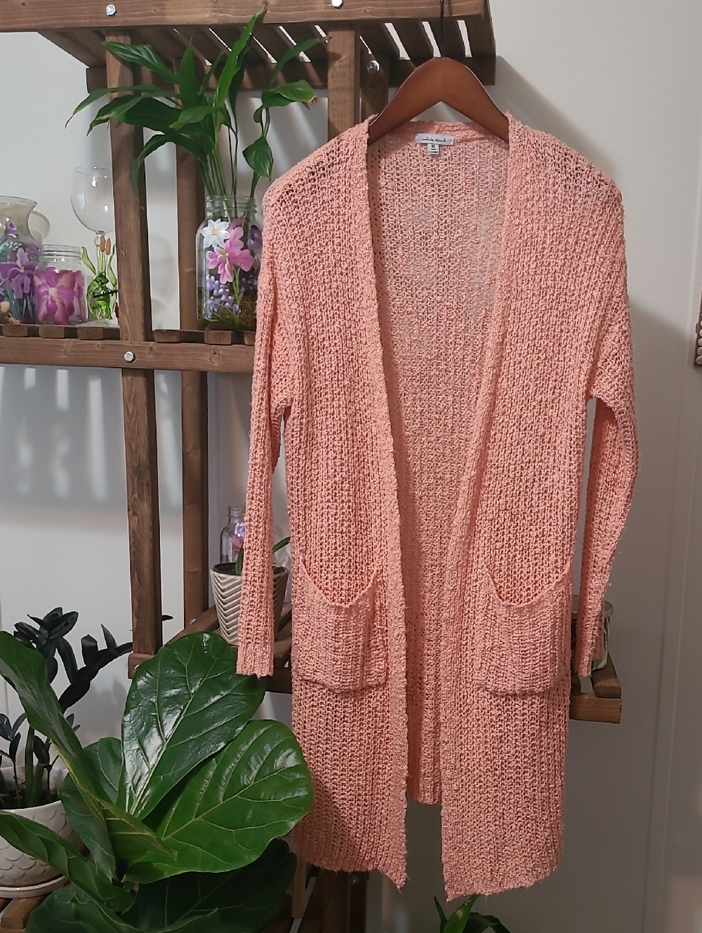 Elegant Peach Open-Front Spring Cardigan
